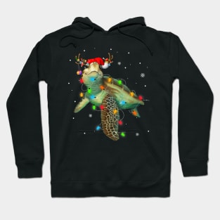 Sea Turtle Christmas Lights Funny Santa Hat Merry Christmas Pajamas Hoodie